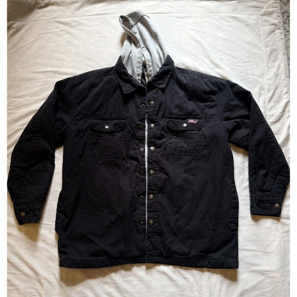 Dickies Other - Dickies Jacket Mens XL Black Duck Fleece Hooded Quilted Lined Canvas Snap Zip